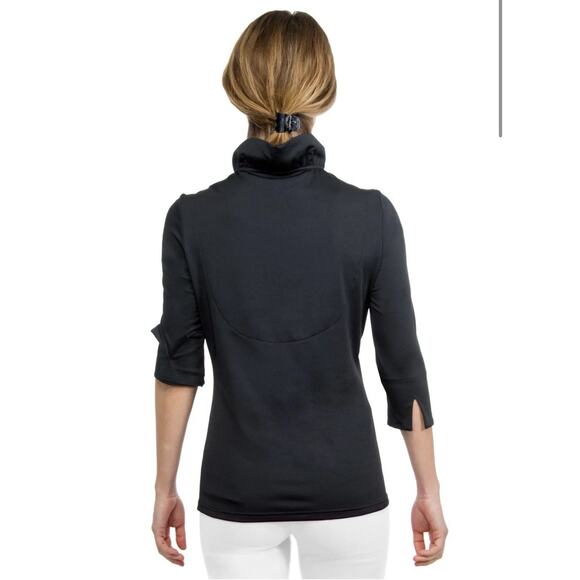GRETCHEN SCOTT Jersey Ruffneck 3/4 Sleeve Top Black Ruffle Soft Stretch XXL/16 - Picture 6 of 12
